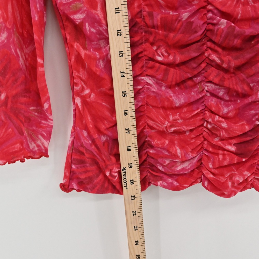 Vintage Y2k Ruched Mesh Top Womens Size M Pink Floral INC International Concepts - Picture 4 of 12